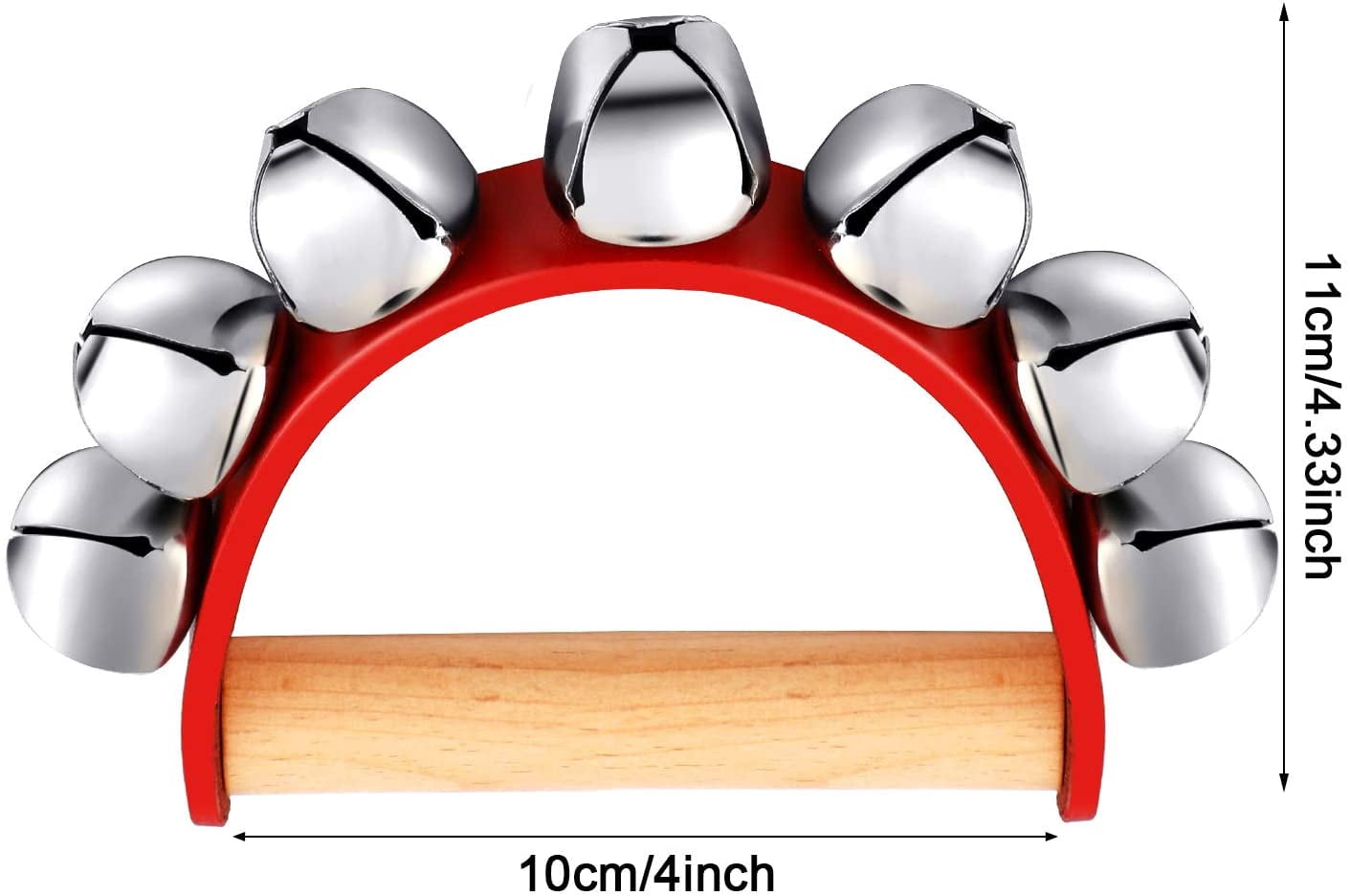 ABCISI 3 Pieces Handbell, Hand Jingle Bell Early Educational Musical Instrument, Sleigh Bell for Christmas Caroling,Wooden Handle Instrument with 7 Bells for Music Class Party School Band Performance