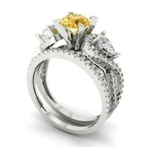 1.89 ct Brilliant Round Cut Natural Citrine 18K White Gold Solitaire with Accents Engagement Bridal Wedding Ring Band Set size 4.5