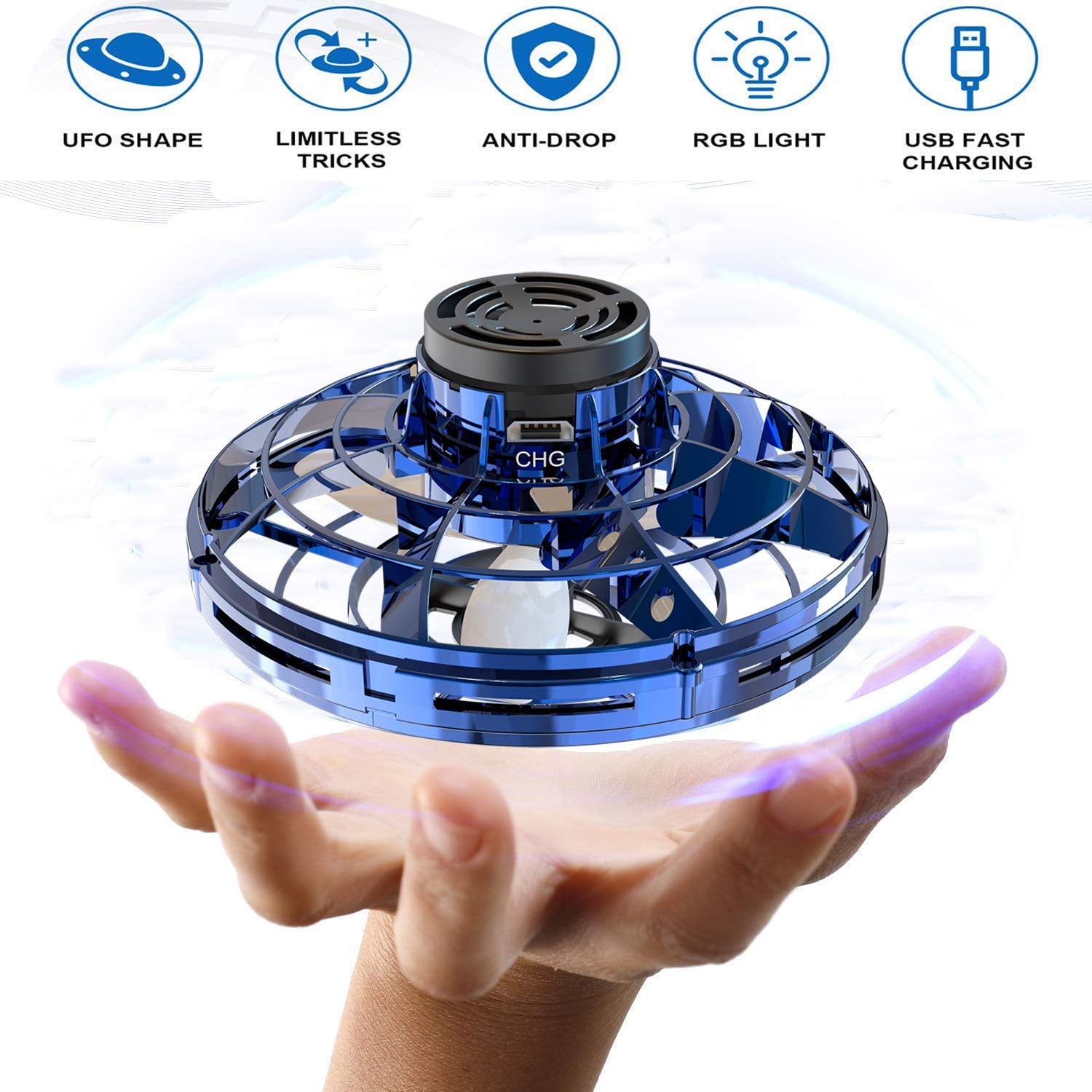 FlyNova Flying Drone Toy Scoot Hands Free Helicopter with 360° Rotating and Shinning LED Lights Hand Controlled Mini Drone for Kids And Adults Flying Aircraft Games Gifts Black USB Charging 