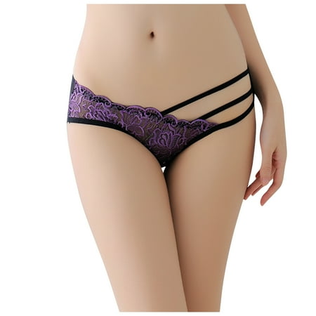 

Qcmgmg Women s Breathable Lace Underwear Low Waist See Through Bikini Thong Panties for Women