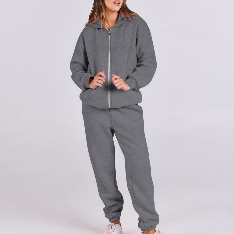 Moxiu 2025 Womens 2 Piece Outfits Zip Up - Lounge Hoodie Oversized