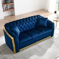 thumbnail image 3 of Velvet Chesterfield Sofa, 3-seat Couch with Gold Legs, Luxury Sofa Couch with Padded Cushion and Lumbar Pillow, 84 Inch Sofa or Living Room, Bedroom, Apartment and Small Space, Navy Blue, 3 of 9