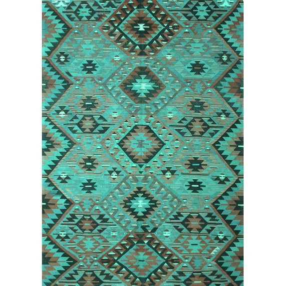 Ahgly Company Machine Washable Indoor Rectangle Southwestern Turquoise Blue Country Area Rugs, 2' x 3'