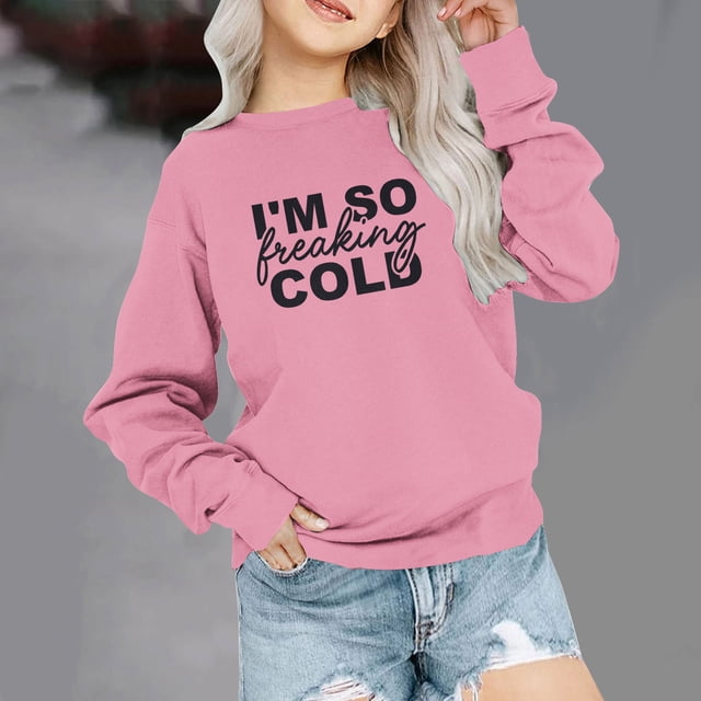 EGNMCR Blouse s pour Femmes Habillées Décontractées, Blouses pour Femmes, Blouse à Manches Longues à Capuche pour Filles, Chandail en Molleton Surdimensionné à Col Rond, Mode Enfants, Pull à Manches Longues, Blouse pour Filles de 1 à 12 Ans