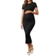 thumbnail image 2 of INSPIRE CHIC Vestido de Maternidad para Mujeres Cuerpo Ajustado Midi de Manga Corta con Estiramiento Lateral Arrugado para Embarazo 1 Pieza Sesión de Fotos Babyshower Grande Negro, 2 of 6