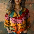 thumbnail image 4 of Orange Women Shirts, Women Cotton Shirt Printed Fashion Button Down Shirts Casual Tops Long Sleeve Blouse,Women Shirts L, 4 of 4
