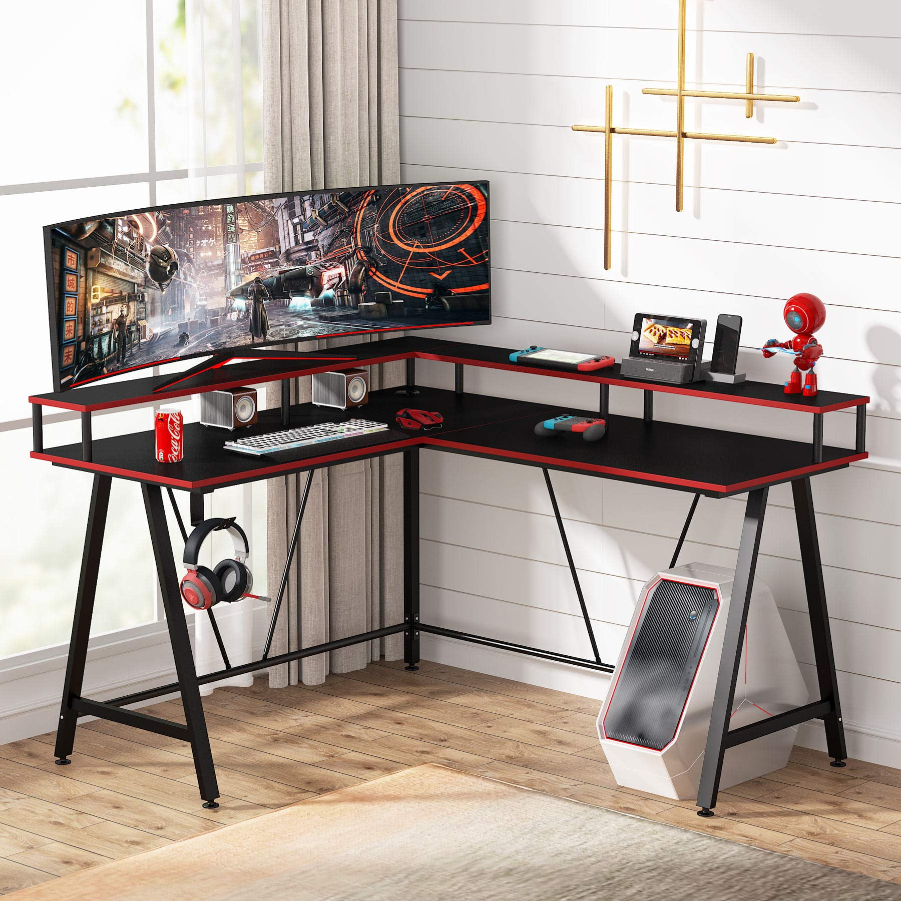 Tribesigns L Shaped Computer Desk With Hutch Shelf Corner Gaming Desk ...