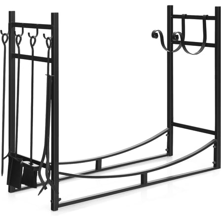 ORALNER 36” Firewood Rack, Indoor Firewood Storage Stand with Kindling Holder & 4 Fireplace Tools Set, Poker Tongs Broom Shovel, Wood Racks for Outdoor Firewood Fireplace Log Holder Lumber Stacker