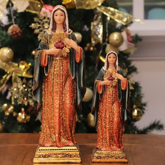 Zayton Virgin Mary Statue Sacred Heart Figure Resin Sculpture Savior Figurine Catholic Religious Gift Home Chapel Decoration 8 inch Orange