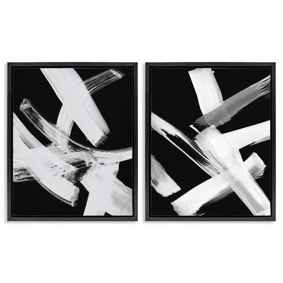 Stupell Industries Abstract Lines White on Black Abstract Painting Black Floater Framed Canvas Art Print Wall Art, 17 x 21, Set of 2
