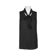 Adrianna Papell Tie Neck Sleeveless Solid Woven Poly Wash Crepe Top-BLACK / M