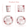 thumbnail image 2 of morabloomy Pink 80th Birthday Party Supplies Paper Plates Cups Napkins Tableware Set, 2 of 5
