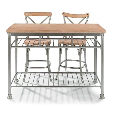 French Quarter Butcher Block Top Kitchen Island and Two Stools - Walmart.com