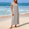 thumbnail image 6 of ClodeEU Women's V Neck Ruffle Cap Sleeve Textured Maxi Dress,Casual Loose Beach Vacation Dress Beige,Women's Plus L, 6 of 6
