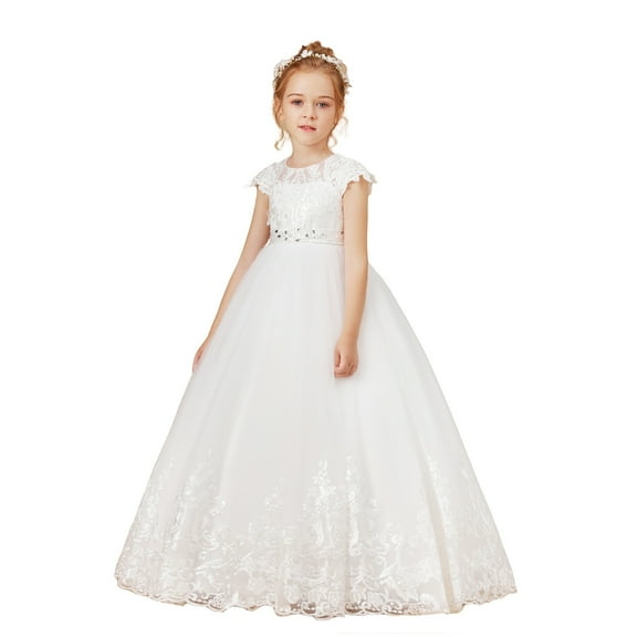 Cap Sleeve Flower Girl Dress for First Communion Wedding Tulle Pageant Prom Ball Gown Special Occasions (2 -3Years）