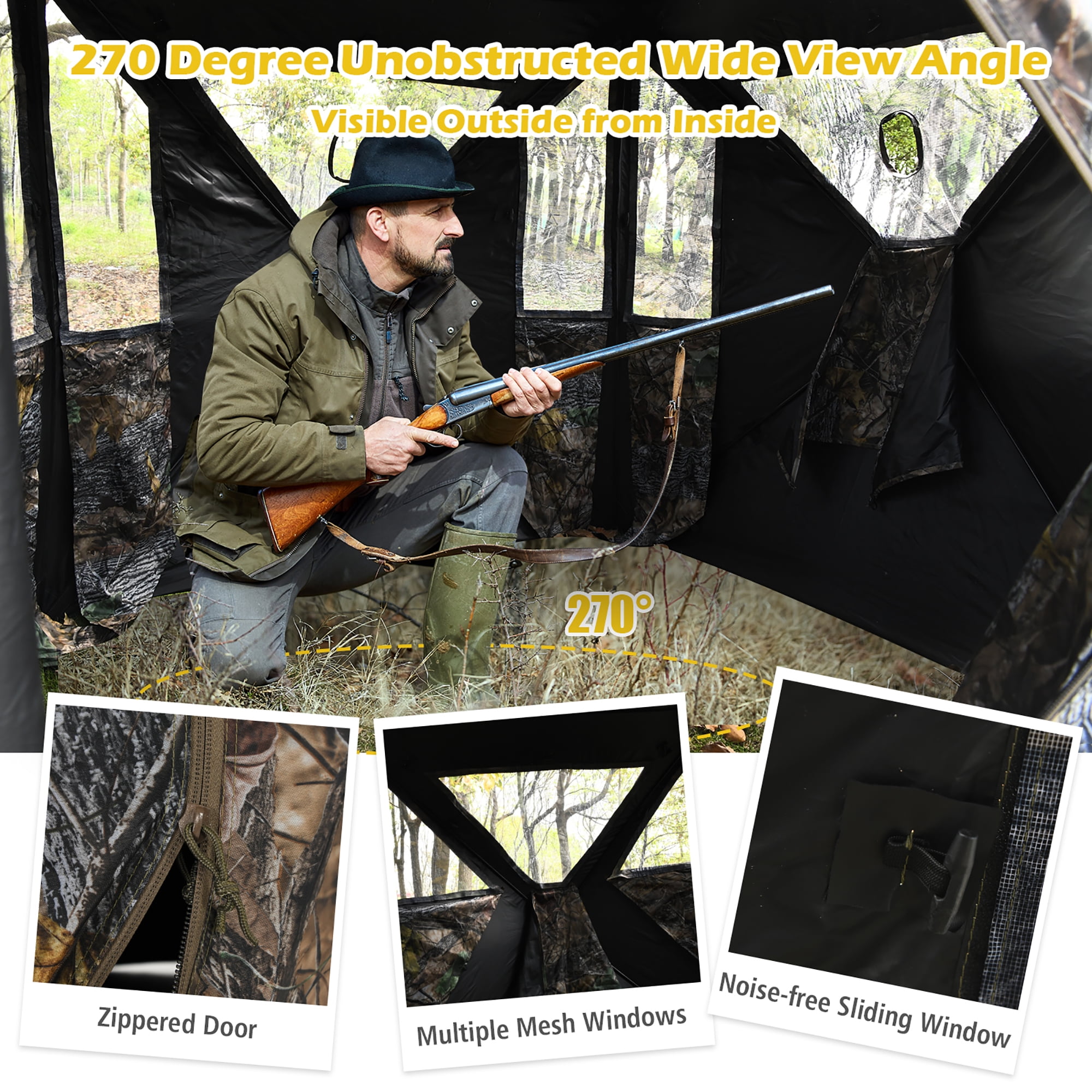 Gymax 3 Person Portable Hunting Blind Pop-Up Ground Blind w/Tie-downs & Carrying Bag