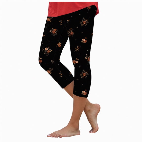 Mnuaqn Floral Capri Pants for Women High Waist Tummy Control Printed Leggings Trendy Casual Dressy Comfy Silm Fit Tights (M, Khaki)