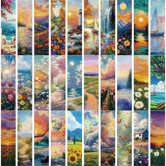 Set of 30 Landscape Pattern Bookmarks Paper Bookmarks for Book Lover Reader Writer Teacher Student Book Page Marker