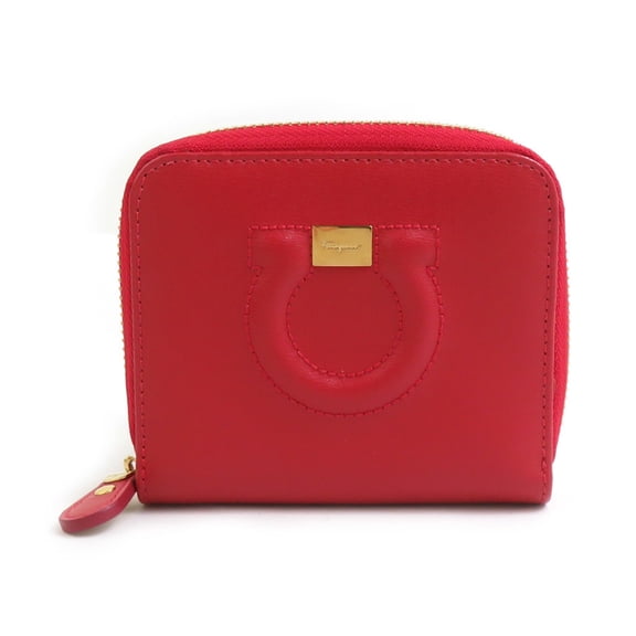 Pre-Owned Salvatore Ferragamo Gancini Leather Bi-fold Wallet in Red for Women... (Good)