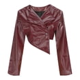 thumbnail image 6 of Uootdi Cropped Leather Jacket for Women Vintage Style Motorcycle Bomber Jacket Faux Leather Lapel Neck Button Down PU Long Sleeve Coats Fall Going Out Jackets, 6 of 7