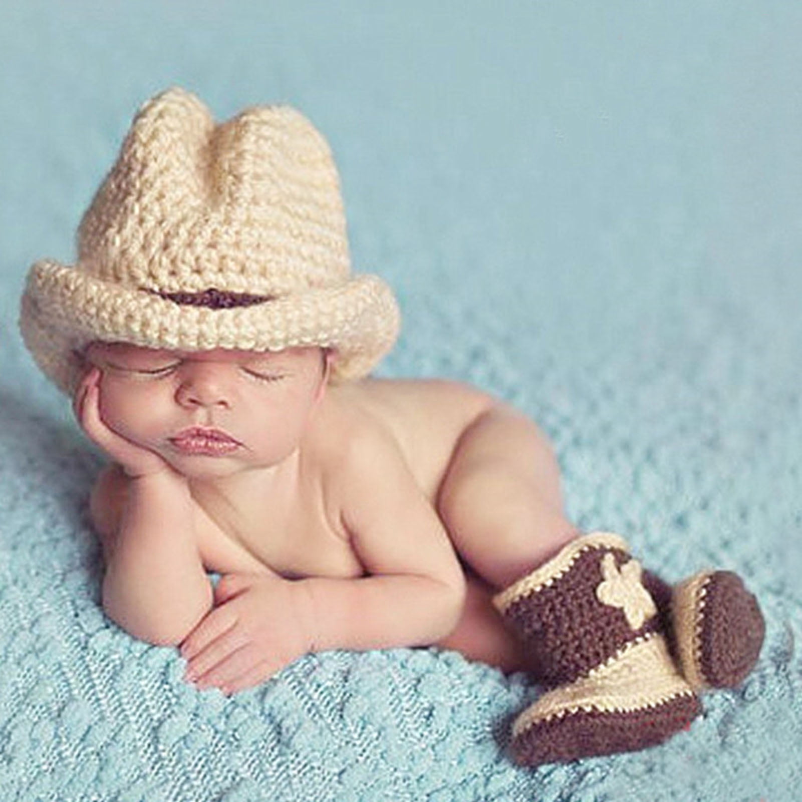 Visland Newborn Baby Photography Props Boy Girl Photo Shoot Outfits Crochet Knitted Clothes Cowboy Hat Shoes Set - Walmart.com