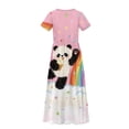 thumbnail image 6 of Uourmeti Tween Girls Maxi Dress Short Sleeve Round Neck Casual Flowy Cute Panda Rainbow Print Summer Long Dress for Girls Big Kids, Size 9-10 Years, 6 of 7