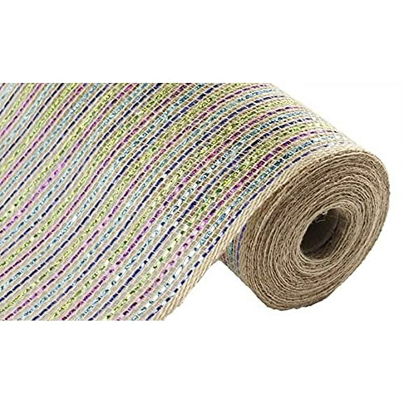 Multi Color Stripe Jute Laser Foil Burlap Mesh - 10.5 Inches x 10 Yards