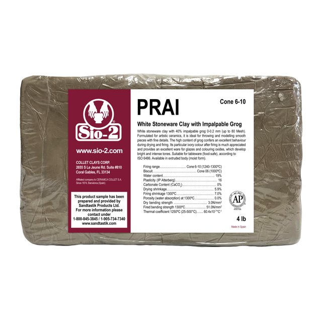 SIO-2 PRAI White Stoneware Ceramic Pottery Clay | 4 lb, Cone 6-10 | High Fire Kiln-Fired Clay