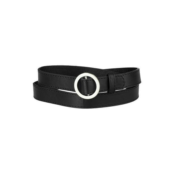 Cinturones de mujer INSPIRE CHIC con hebilla de metal en forma de O, cinturón delgado sin poros para tallas grandes, color negro