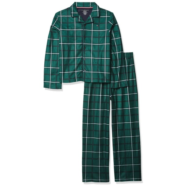 Tommy Hilfiger Boys Button Front Pajama Set Botanical Green Coat