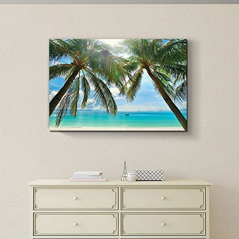 wall26 Tropical Beach Palm Trees Overlook Ocean - Canvas Art Home