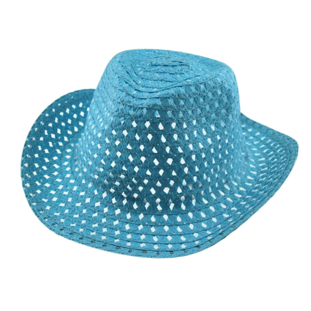 MIASHUI Summer Breathable Cowboy Hats Beach Straw Sun Hat Caps,Blue,One Size