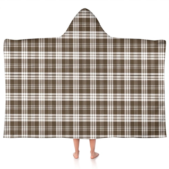Brown and White Checkerboard Checkered Pattern Hooded Bath Towel,50"x30" for Ages 3 To 12 Kids, Quick Dry Lightweight Soft Microfiber Hood Beach Towel Cover Up for Kids