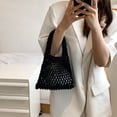 thumbnail image 1 of Cotton Thread Handbags Straw Woven Hollow Net Shopping Beach Vacation Purses, 1 of 8