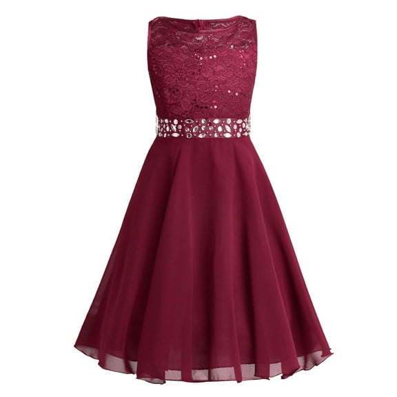 CHICTRY Kids Girls Chiffon Sequined Sleeveless Flower Girl Dress Floral Lace Top Bodice Pageant Bridesmaid Birthday Party Dress