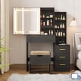 thumbnail image 1 of Makeup Vanity Desk with Sliding Mirror, LED Lighting, Drawers, Shelves & Charging Station, Complete Set with Stool, 1 of 8