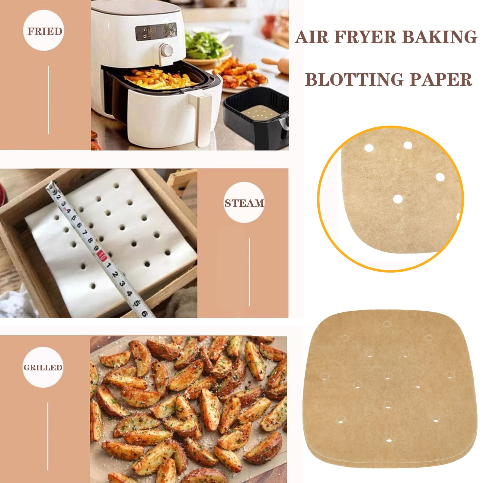 100Pcs Perforated Steamer Pad Non Stick Air Fryer Liners Dim Sum Paper Square 