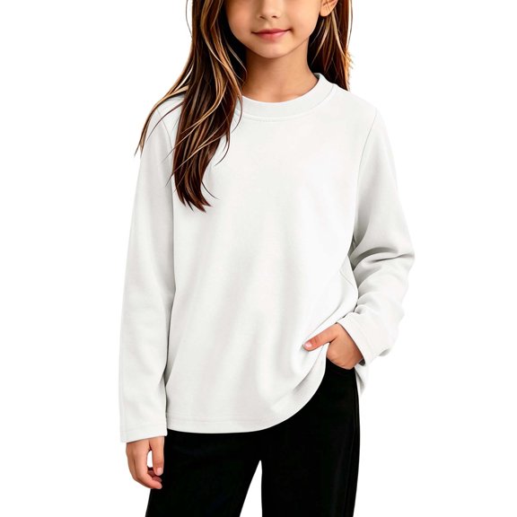 Kids Long Sleeve Cotton Tee Crew Neck Soft Casual Pullover Shirt Fall Tops for School Daily Wear 8-9Y