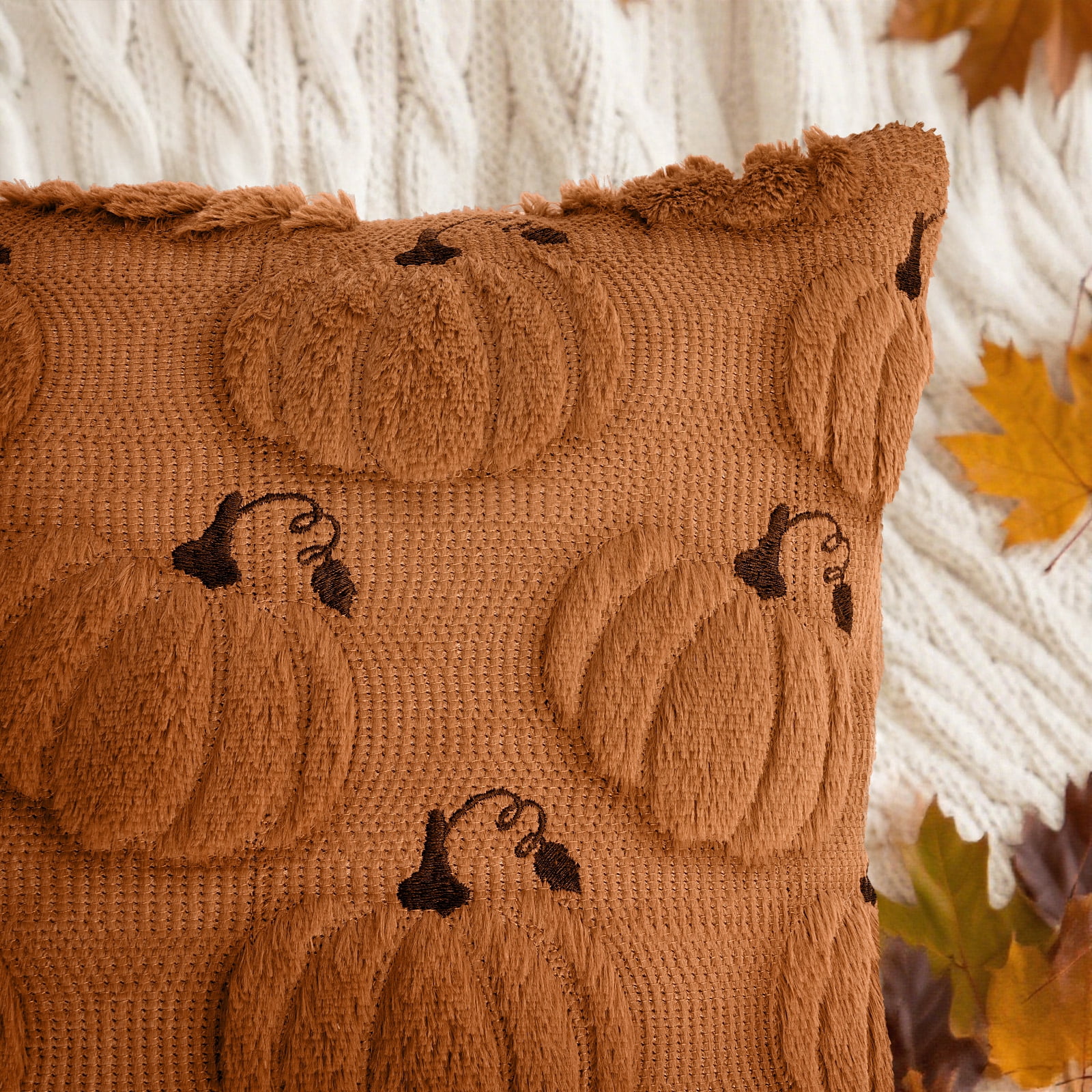 Sanmadrola Fall Pillow Covers Halloween Decoration Pumpkin Decorative Pillow Cases Couch Cushion Case for Chair Sofa Bedroom Living Room Home Decor 18''x 18'' 2 Pack Brown