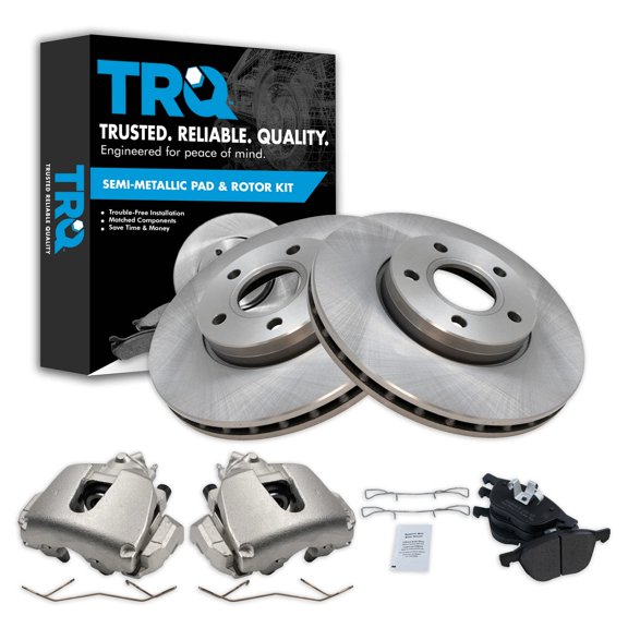 TRQ Front Brake Pad & Rotor Kit Brake Caliper Brake Pads Brake Rotor Semi-Metallic Vented Fits Select 2014-2018 Ford C-Max 2012-2016 Focus