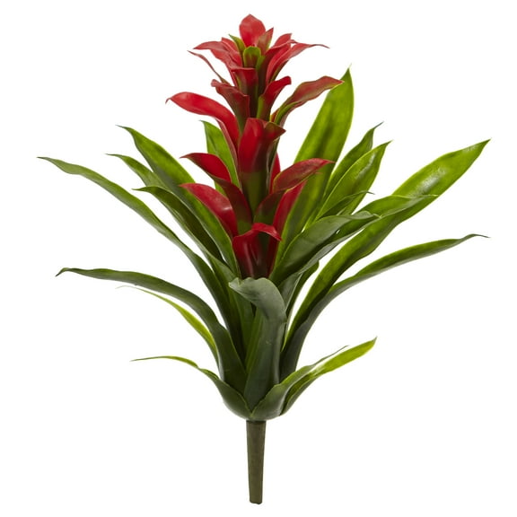 Nearly Natural 15" Bromeliad Artificial Flower (Set of 4), Red