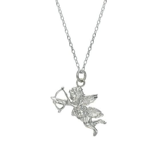 Sterling Silver Affeto Cupid with Bow and Arrow Pendant Necklace, 18"