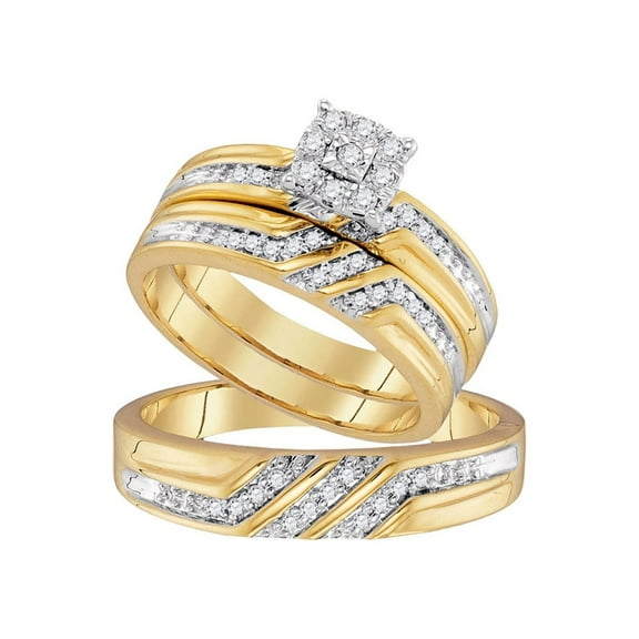 10kt Yellow Gold His Hers Round Diamond Solitaire Matching Wedding Set 1/3 Cttw