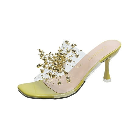 

Fesfesfes Low Heels Foreign Trade Women s Shoes Heightened Breathable Fashion Pearl Slippers 8.5(41)