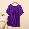 thumbnail image 2 of YUGYXL Womens T Shirts Ruffle Short Sleeve Crew Neck Loose Casual Summer Tops Pleated Front Comfy Soft Summer Clothing Purple Tops L, 2 of 5