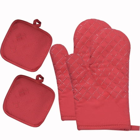 

Oven Mitts and Pot Holders Set 4Pcs Heat-Resistant Oven Gloves Anti-Slip Mitts