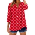 thumbnail image 2 of Womens Tops 3/4 Sleeve Polka Dot Printed V-Neck Loose Blouse Top Red S,Tops for Women, 2 of 5