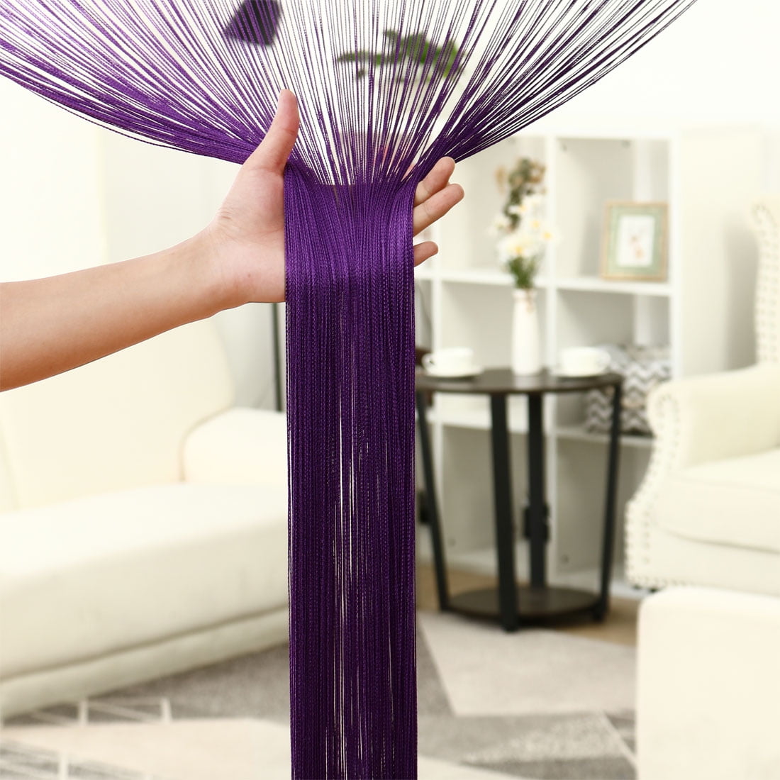 Unique Bargains Divider Thread Curtain Fringe Panel 39" x 79" Dark Purple