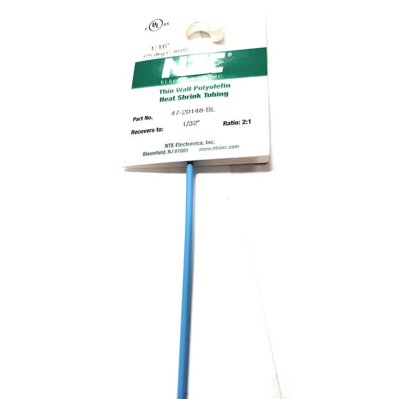NTE Electronics 47-20148-BL Heat Shrink Tubing, Thin Wall, 2:1 Shrink Ratio, 1/16" Diameter, 48" Length, Blue - 47-20148-BL