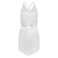 thumbnail image 2 of TiaoBug Women's Fringe Latin Dance Outfits Belly Dancer Sleeveless V Neck Tiered Tassels Crop Top and Skirt White S, 2 of 6